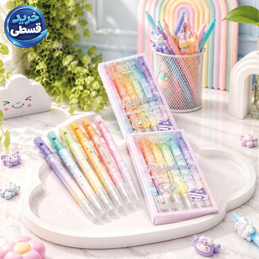 پک هایلایتر 6 عددی پاکن دار شاینی 2 سر