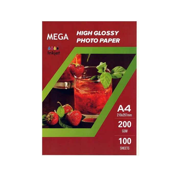 کاغذ فتو گلاسه 200 گرم مگا سایز A4 بسته 10 عددی