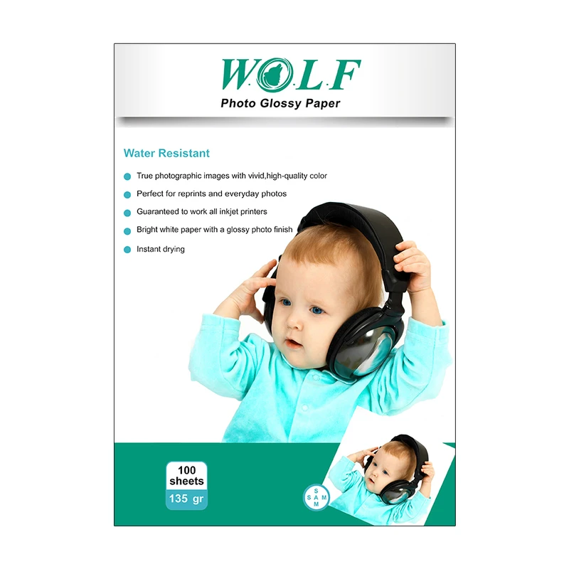 کاغذ فتو گلاسه 135 گرم ولف سایز A4 بسته 10 عددی
