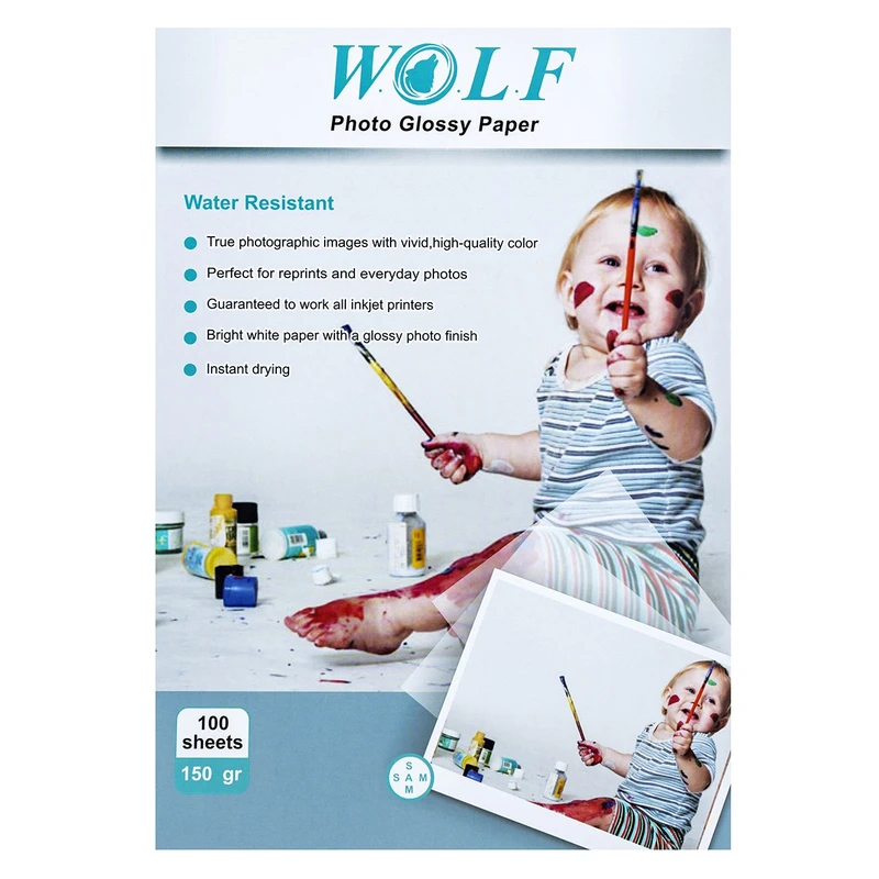 کاغذ فتو گلاسه 150 گرم ولف سایز A4 بسته 10 عددی