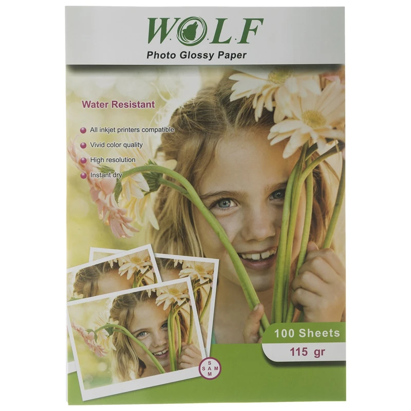 کاغذ فتو گلاسه 115 گرم ولف سایز A4 بسته 10 عددی